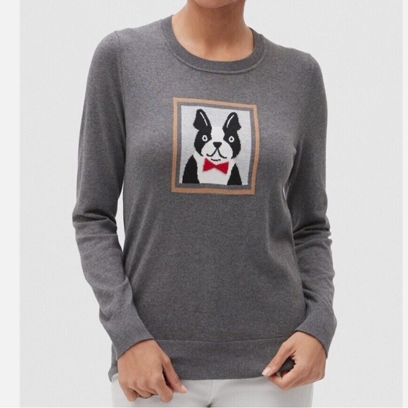 Banana Republic French Bulldog 100% Cotton Sweater Gray - Picture 1 of 6
